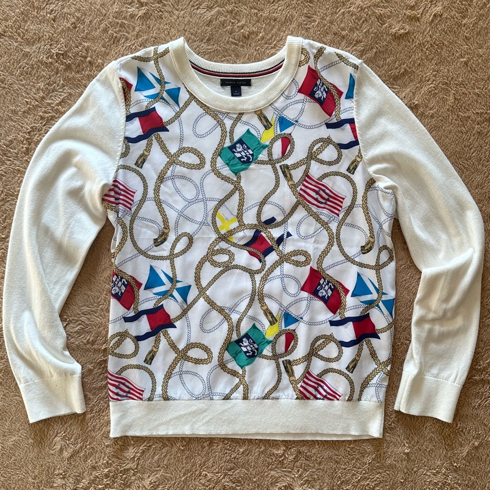 Tommy Hilfiger White Nautical Flag Status Print Lightweight Sweater